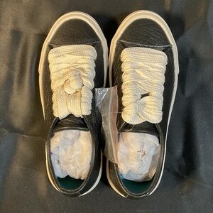 SeaVees Black Leather Sneakers with White Laces